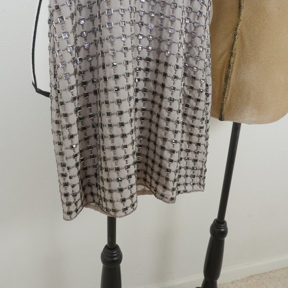 Parker Anthropologie Gray Silver Beaded Art Deco Flapper Size XS Mini Slip Dress - Picture 6 of 10